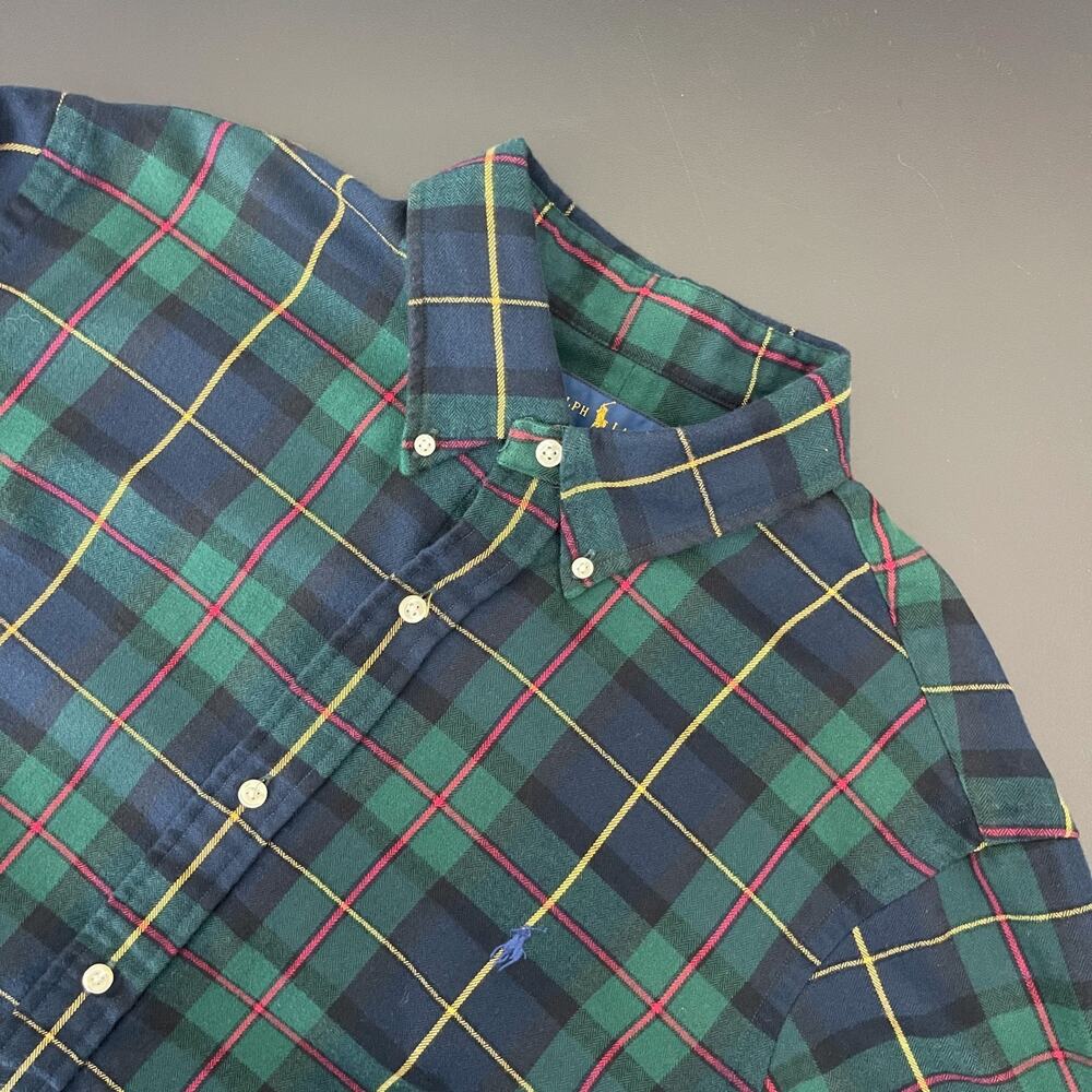 Ralph Lauren Shirt Mens XL Plaid Custom‎ Fit Performance Flannel Button Up Pony